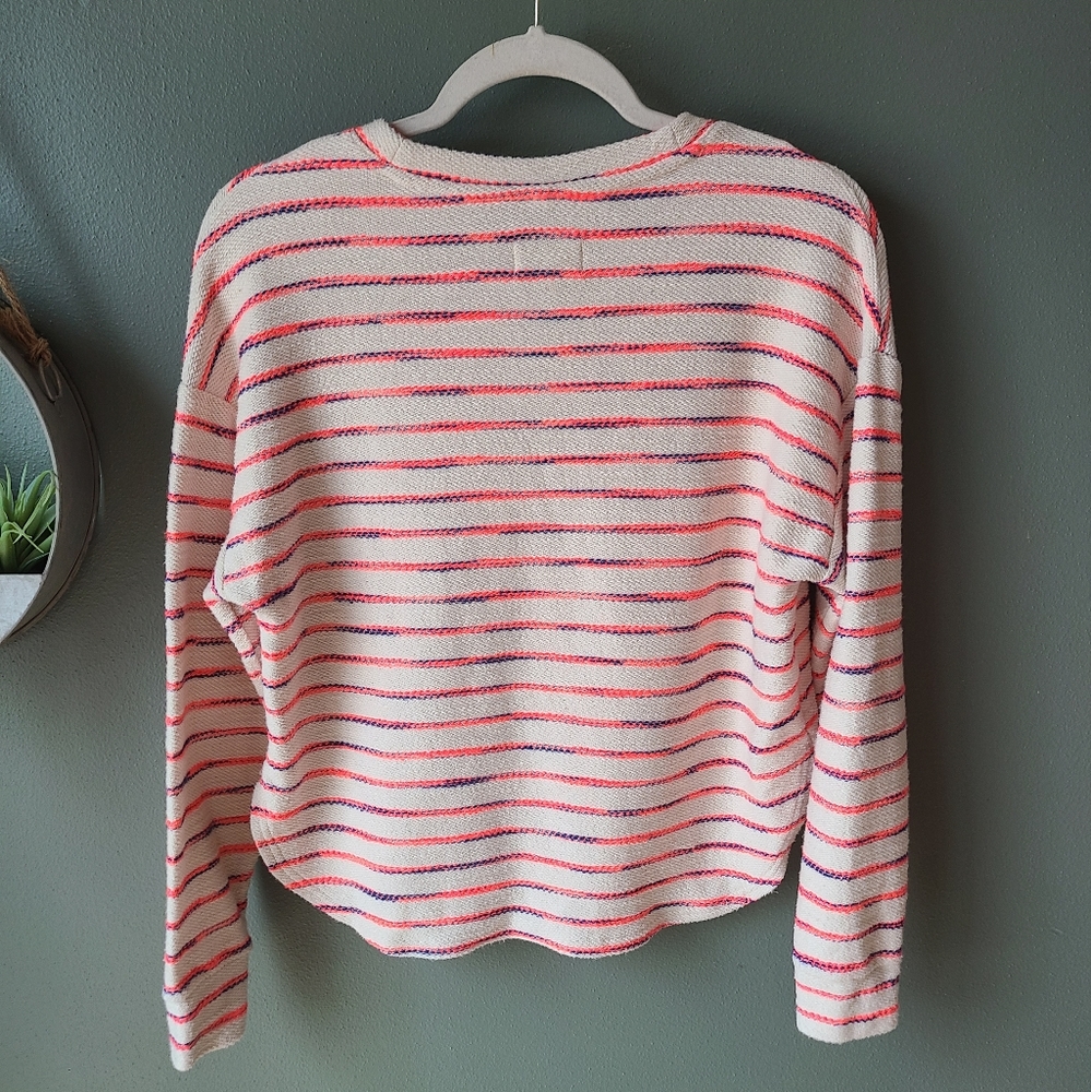 Lou & Grey Neon Striped Terry Pocket Top, Size Small - Picture 6 of 6